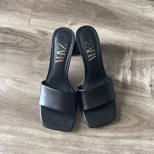 Zara Block Heel Leather Sandals